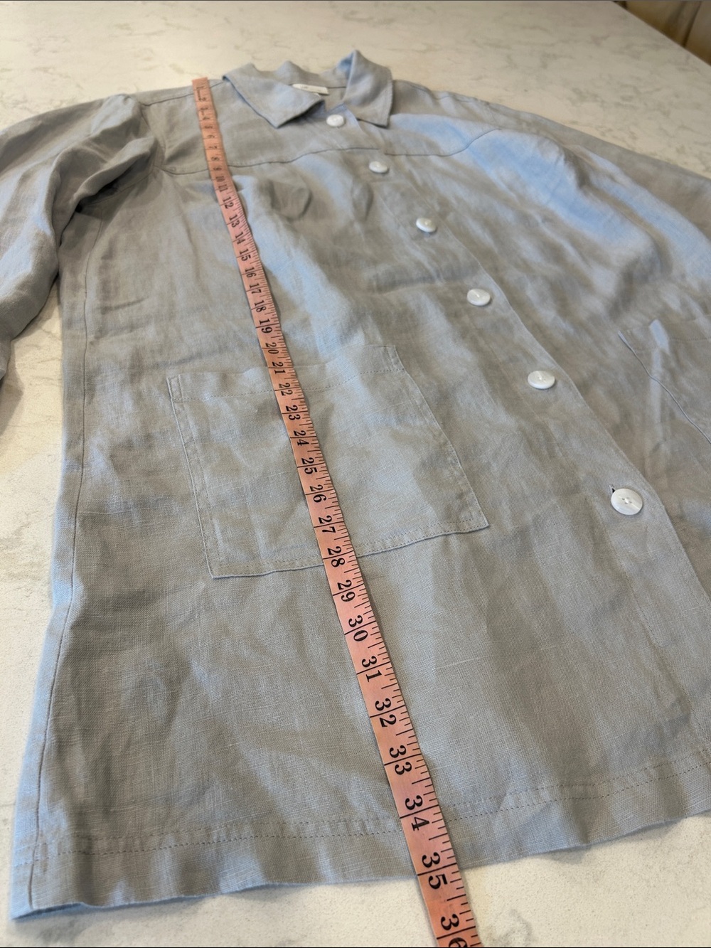 J Jill Love Linen 100% Linen Button Down Shacket Grey Lagenlook Coastal Pockets - Picture 9 of 16